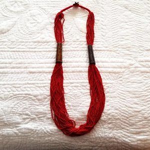 Vibrant Red/Orange 18" Seed Bead Necklace